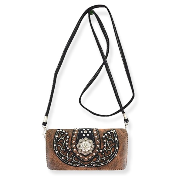 Western Style Rhinestone Concho Concealed Carry Purse Country Handbag - Picture 4 of 7